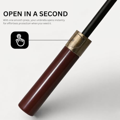 Image of ginoya brothers 3-Fold Folding Travel Umbrella with Wooden Handle Automatic Open & Close UV Protection Umbrella for Men & Women Compact Windproof Sun & Rain Protection