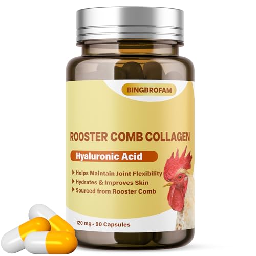 QIFEISHANKA Rooster Comb Collagen Natural Hyaluronic Acid Supplement for Joint Support Mobility & Skin Hydration 120mg 60 Capsule
