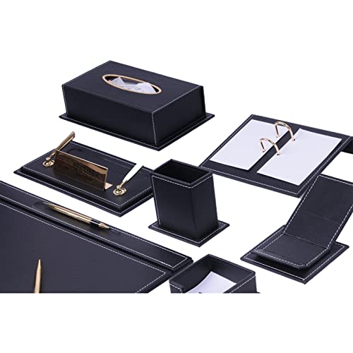 MOOG Desk Organizers - Desk Accessories - Leather Desk Organizer - Bonded Leather Desk Set - Home Office Accessories - Desk Supplies - Leather Desk Set - Office Accessories - 14 PCS (BLACK)