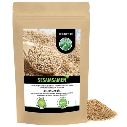 Alpi Nature Semillas de Sésamo Blanco sin Pelar 1kg, Sésamo Blanco sin Pelar, sin Gluten