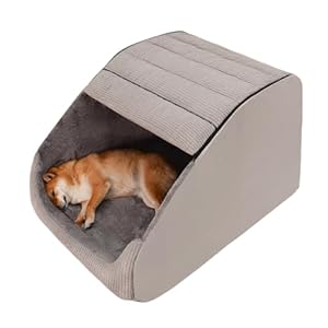 Extra Large Dog Bed House, Cozy Dog House Indoor, Memory Sponge, Plush Dog Cave Bed Crate Cushion with Non-Slip Bottom for Medium Large Dogs (Grey, L)