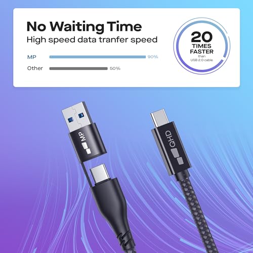 Image of MP Mobile Pixels 2-in-1 USB Cable, 3A /5.0 Gbps USB C to USB Type A /C Cable | USB Type C to USB Type A /C Cable with Right Angle Head for Mobile Pixels Laptop Screen Monitors (3ft, Black)