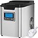 Eiswürfelmaschine Selbstreinigung, 14 KG in 24 Stunden, 9 Würfel in 6 Minuten Eiswürfelbereiter mit Timer, 3 Größen, Schaufel, Korb & LED-Anzeige, Zuhause, Wohnmobil, Küche, Büro, Stange - Edelstahl