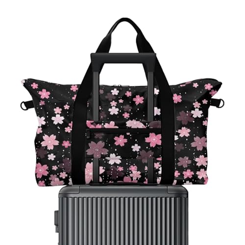 Pink Cherry Blossom Print Sports Duffel Bag 22.24 x 6.3 x 13 In - 30L Large Capacity Carry On Bag with Adjustable Shoulder Strap - Water-Resistant Travel & Gym Holdall with Side Pocket2