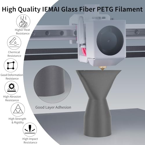 Image of IEMAI PETG Glass Fiber Filament 1.75mm Matte Gray 1kg, Reinforced PETG-GF 3D Printer Filament for High Stiffness, Heat Resistance, Dimensional Stability & Low Warpage