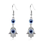 Evil Eyes Earrings for Women Fashion Blue Turkish Eyes Rhinestone Dangle Earring for Women Protect Jewelry (Hamsa)