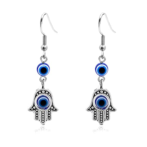 Evil Eyes Earrings for Women Fashion Blue Turkish Eyes Rhinestone Dangle Earring for Women Protect Jewelry (Hamsa)
