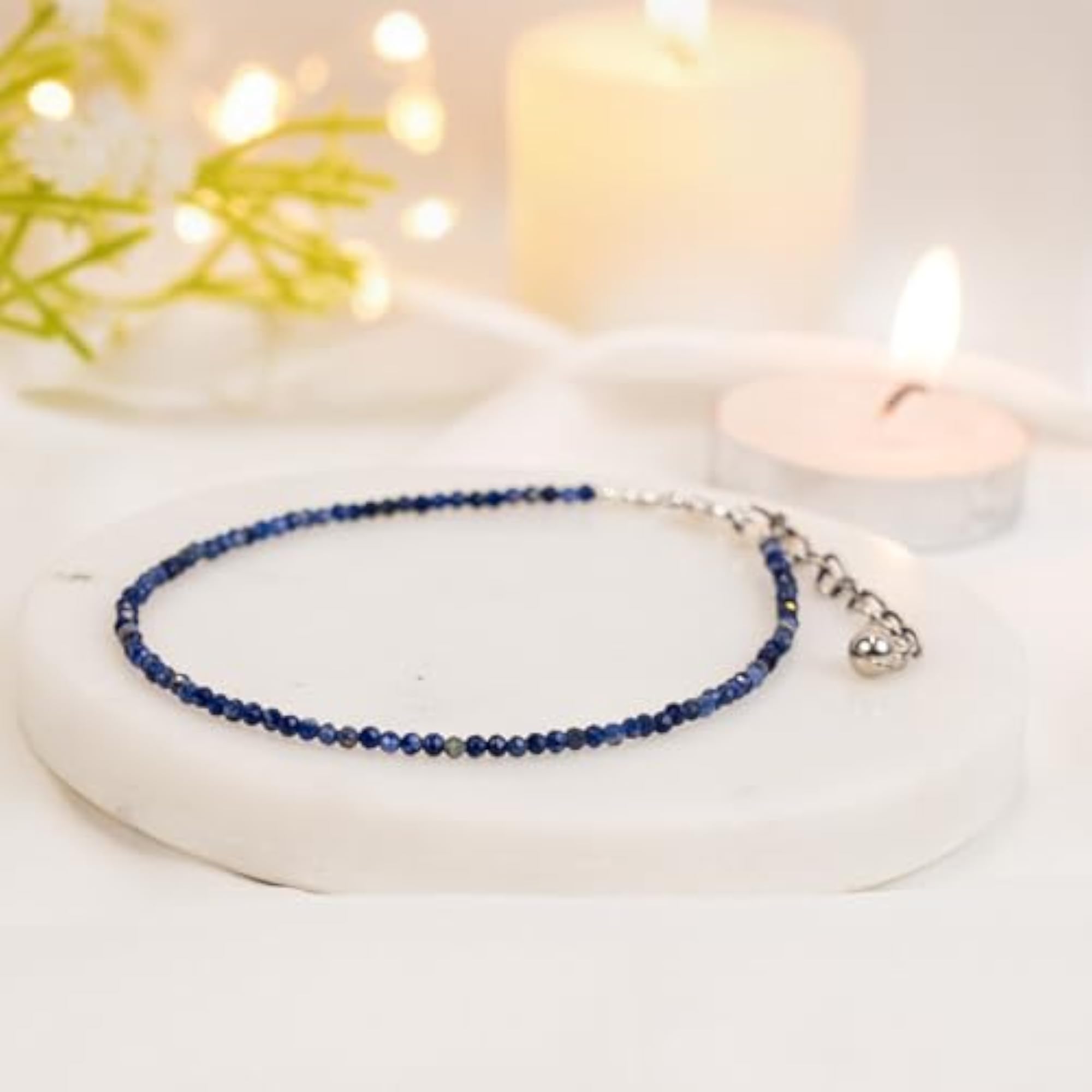 Women's Lapis Lazuli Anklet, Natural Stone