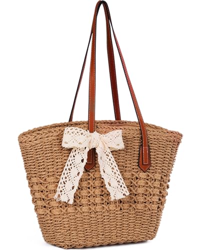 Bolso de paja tejido para mujer miniatura 1