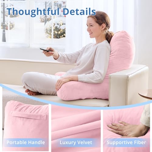 Image of Sasttie Reading Pillow for Bed, Back Pillow for Sitting Up, Pink | 25 inch Backrest Support Cushion for Couch, Sofa, and Floor, Dorm Essentials, OEKO-TEX, Adjustable Down Alternative Fill