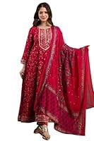 Aditya International Women's Rayon Printed Gotta Work Anarkali Kurta Palazzo Dupatta Set For Women (XXXX-Large, Red)