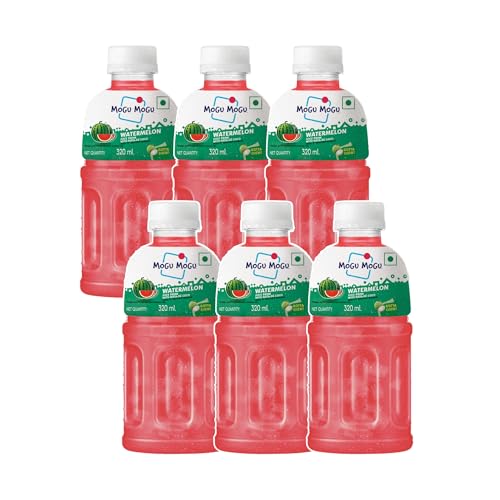 Image of Mogu Mogu Watermelon Juice Drink with Nata de Coco Jelly 320ml (Pack of 6)| Refreshing Tropical Thai-Made Sip & Chew Beverage