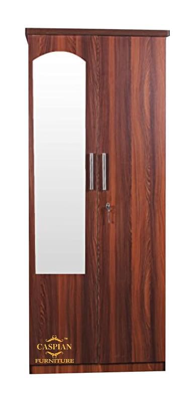 Image of CASPIAN Engineered Wood 2 Door Wardrobe (Brown) | Pre Assembled Furniture with Mirror | Streak Textured Cupboard /Almirah for Bedroom Clothes Storage Organizer with 5 Shelves & 2 Drawers