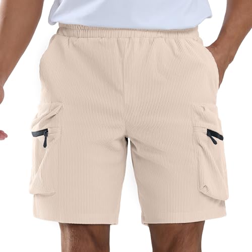 APTRO Men's Casual Shorts 9" Fashion Corduroy Cargo Comfort Shorts with Zipper Pockets Relaxed Fit Light Khaki XXL