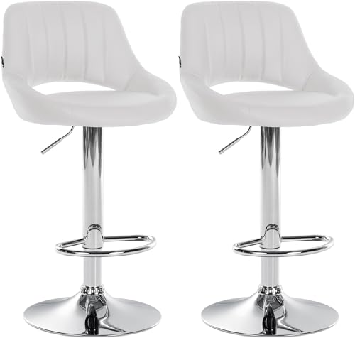 CLP Lot de 2 tabourets de Bar Milet Similicuir I Chaise de Bar pivotante avec Repose-Pieds et Dossier, Couleur:Blanc, Matériel du Cadre:Métal en Finition...