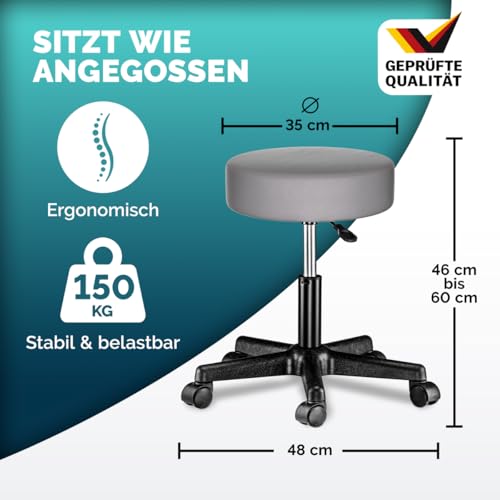 CASARIA® Rollhocker Höhenverstellbar 2er Set 10cm Polsterung 46-60cm Höhe 360° Drehbar Ø35cm Rund Rollen Bürohocker Drehhocker… – Ansicht 4