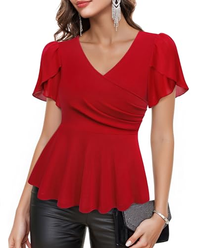 Lotusmile Elegant Blouses for Women Dressy: Short Sleeve Womens Peplum Tops Office Wear - Summer...