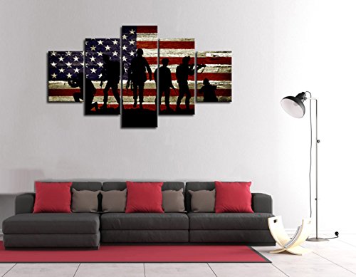 Large Size Usa Us American Flag Military Soldier Army Wall Art Canvas Print Thin Red Line Home Decor Decal Pictures For Living Room Bedroom 5 Panel Poster Painting Framed Ready To Hang(70"Wx40"H, 26) #TOP2