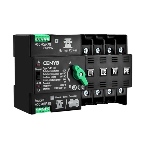 Image of CENYB Automatic/Manual Transfer Switch for Home Generator 4P 100A AC220V Uninterrupted Power Supply DIN Rail Mount Toggle Changeover Module