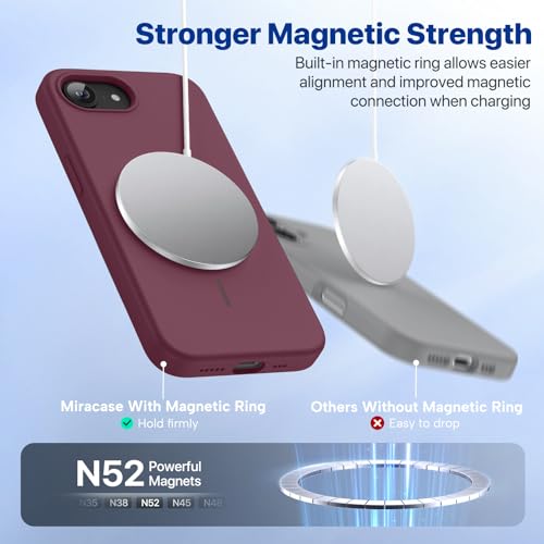 Image of Miracase Magnetic for iPhone 17e Case & iPhone 16e Case, [Soft Anti-Scratch Microfiber Lining], Compatible with MagSafe, Silicone Shockproof Protection Phone Case for iPhone 17e /16e, Wine Red