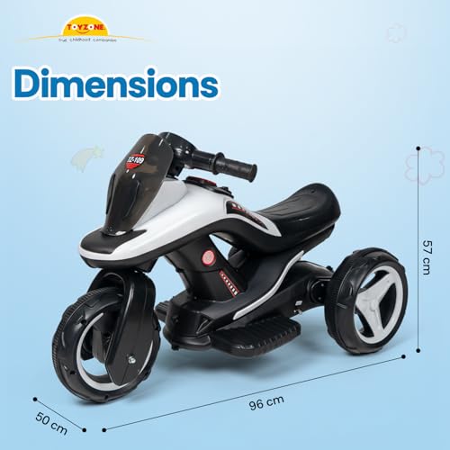 Image of Toyzone Ralph Electric Bike (White) | 6V Rechargeable Bike with 4.5 AH Battery | Music Player with Bluetooth, USB & AUX | 6 Months Battery Warranty | Made in India | for Kids 2-8 Years, Upto 35 Kgs