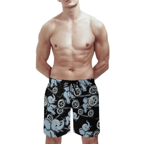 Elephant Rider Bicycle Acrobatics Men's Swim Trunks Board Shorts Beachshorts Swimsuits with Pockets Mesh Liner3
