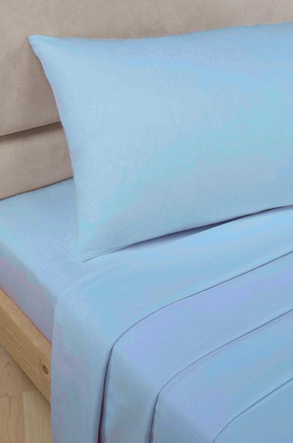 LZ Divine Textiles® Percale Flat Bed Sheet Non Iron Easy Care (Single, Sky blue)