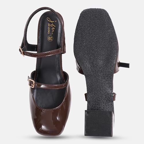 Image of JM LOOKS Women's Mary Jane Pumps, Chunky Low Block Heel, Double Adjustable Ankle Buckle Straps for Women & Girls