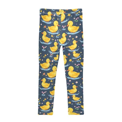 Yellow Duck Flower Girls Leggings Soft Stretch Workout Yoga Dance Pants for Kids Casual Tights2