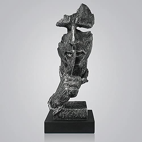 fazhongfa Thinker Statue - Silence is Gold Modern Decor Creative Abstract Art Figurine Resin Sculptures Decoration Room Home Study Office Figurines for Desktop Shelf Table Ornament (Silver)