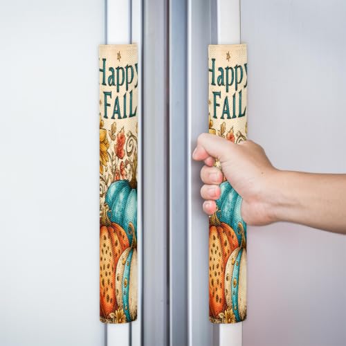 Image of Autumn Refrigerator Door Handle Covers Set of 2 Fridge Door Handle Decor | Fall Decor Washable Dishwasher Mocrowave Oven Protector Handle Cover Keep Your Kitchen Appliance Clean