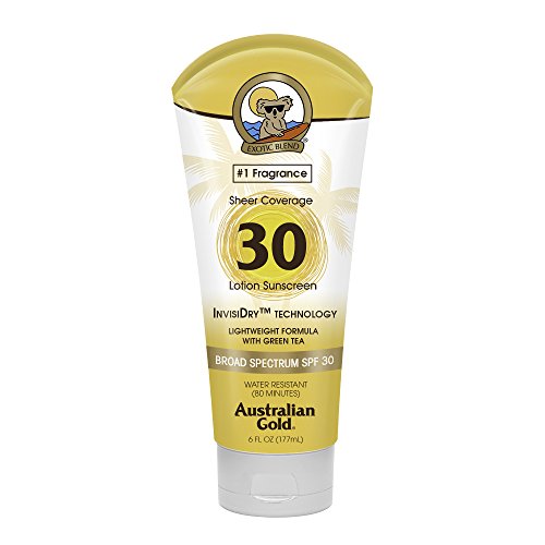 Australian Gold Sheer Coverage Sunscreen Lotion SPF 30, 6 Ounce | Lightweight & Invisible Dry | Broad Spectrum | Water Resistant