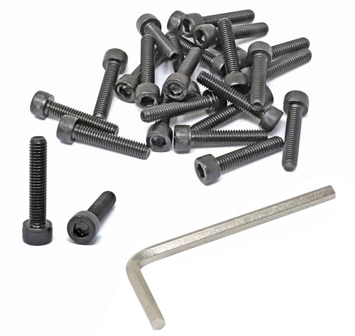 iexcell 25 Pcs M6 x 30mm Thread Pitch 1.0 mm Alloy Steel 12.9 Grade Hex Socket Head Cap Screws Bolts, Black Oxide Finish, with Hex Key Spanner