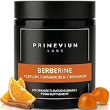 Berberina HCl 800mg Gominolas - Control de Glucosa y Metabolismo - con Canela de Ceilán + Cromo - 60 Gummies Veganas Sin Azúcar - 1000mg por Dosis - Berberine Supplement - Primevium Labs