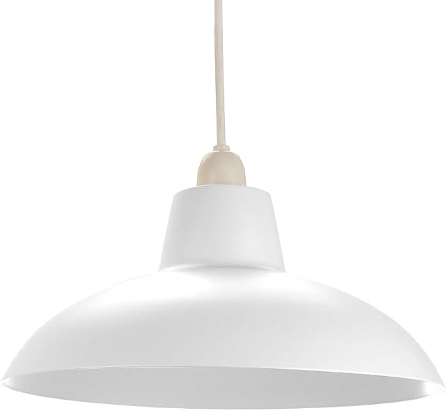 Industrial Retro Designed Matt White Curved Metal Ceiling Pendant Light Shade | 60w Maximum | 29cm Diameter by Happy Homewares