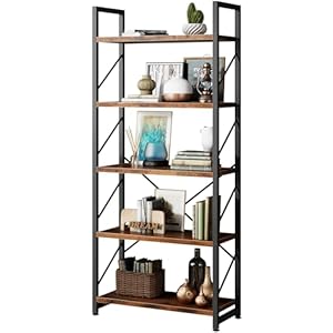 Walsunny Bookshelf 5 Tier Bookshelves Home Office Bookcase Shelf Storage Organizer Free Standing Storage Shelving Unit for Bedroom Living Room and Home OfficeRustic Brown