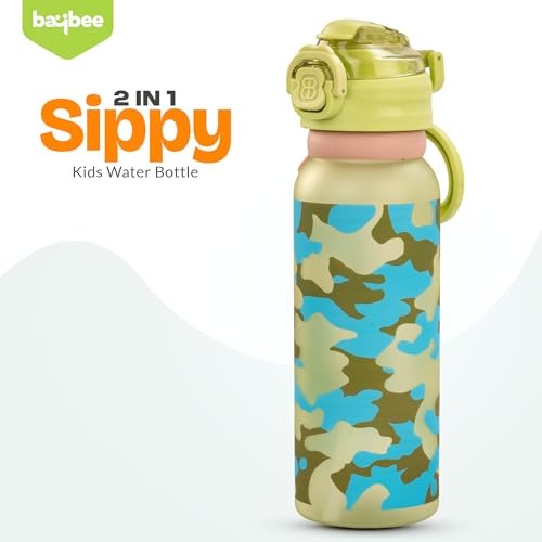 Image of BAYBEE 2 in 1 Baby Sipper Bottle for Kids | Anti-Spill BPA Free Baby Water Bottle with Silicone Straw & Carry Handle | 900 ML Drinking Water Bottle for Kids Toddlers 12+ Months Boys Girls (Green)