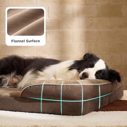 BEDSURE orthopädisches Hundebett Ergonomisches Hundesofa - 89x63 cm Hundecouch mit eierförmiger Kistenschaum für mittlere Hunde, waschbar rutschfest Hundebetten, braun