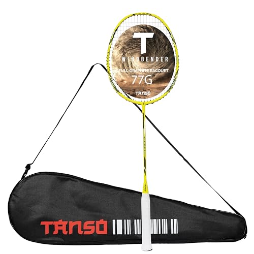 TANSO Windbender Full Graphite Ultra Light Weight Carbon Fibre Strung Badminton Racket (32 Lbs Tension, 680 mm Long, 77 Grams, Strung with Premium Strings and Full Racquet Cover)