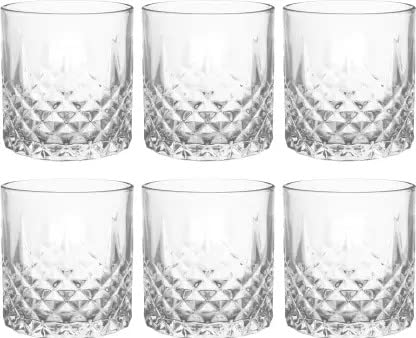 Crystal Clear Diamond Cut Whiskey Glass - Luxury 200 ml Glass Perfect Scotch Rum Whisky Juice Water High Ball Glass Old Fashioned Drinking Glassware Transparent Pack of 6