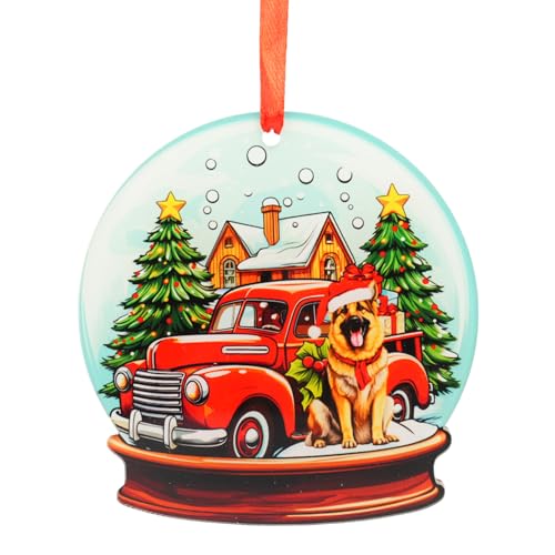 SUFAVN German Shepherd Dog Ornament for Christmas - Beautiful Holiday Decoration for Dog Lovers, Dog Owners - 2 Layer Wood Acrylic Hanging Ornament - Xmas Home Decor Christmas