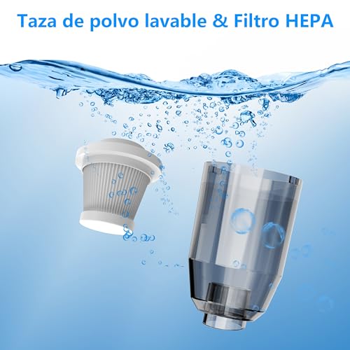 Miniatura 7 de Mini Aspiradora para Coche 15000 Pa – Aspiradora Portátil Inalámbrica de Mano y Soplete de Aire con 2 Filtros, Ideal para Coche, Sofá, Oficina, Mascotas y Hogar