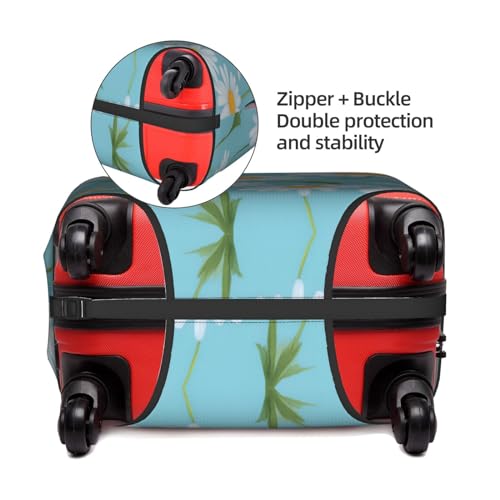 White Daisy In Light Blue Background Print Personalized Travel Luggage Cover With Zipper, Elastic Luggage Cover,For Daily Use4