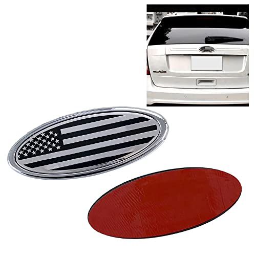 Image of SANRILY 5.9 Inch Silver Oval American Flag Emblem for Ford Edge Escape Explorer Expedition Sport 5.9 inch x 2.3 inch Decal Badge Nameplate for Ford Car Emblem Replacement Cover