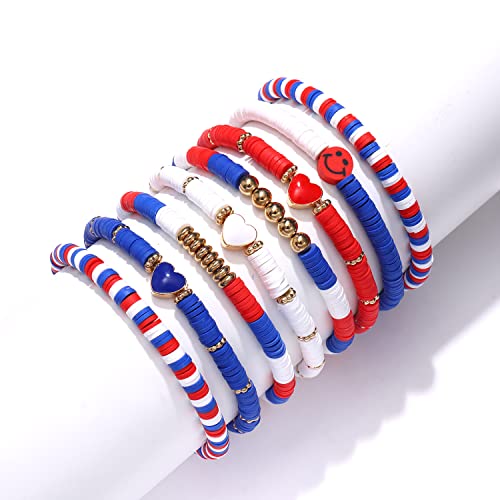 Aratlench 4 Th Ofjuly Bracelet Set For Women - Stack Red White Blue Clay Heishi Beads Bracelet For Women Summer Beach Surfer Bracelets Set Stretch Handmade American Flag Patriotic Bracelets Bulk Jewelry Gift thumb #4