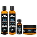 Live Bearded Complete Beard Grooming Kit - Wash, Conditioner, Butter and Oil - Made in the USA with All-Natural Ingredients - Mens Groom Set | Legend Scent - Sandalwood, Vanilla