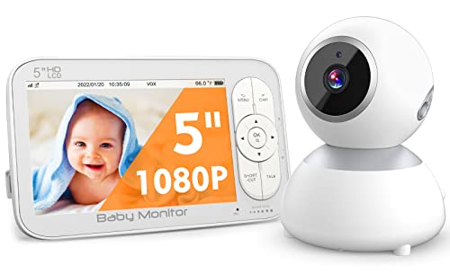 Baby Monitor, GooDee 5 1080P Video Baby Monitor with Camera and Audio, No WiFi, Remote Pan-Tilt Zoom, 2-Way Talk Night Vision, 30h Battery, White Noise, Temperature Sensor Lullabies Parents Elderly Baby Monitor, GooDee 5" 1080P Video Baby Monitor with Camera and Audio, No WiFi, Remote Pan-Tilt Zoom, 2-Way Talk Night Vision, 30h Battery, White Noise, Temperature Sensor Lullabies Parents Elderly