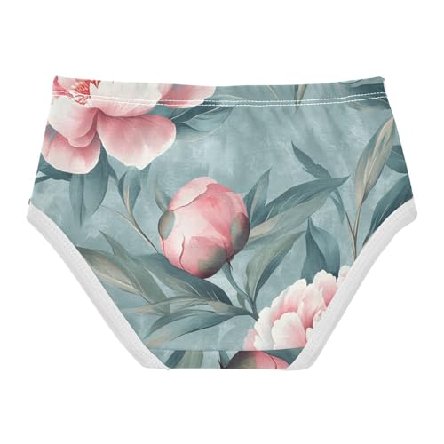 Girls Underwear, Peonies Watercolor Floral Toddler Panties, Cotton Underwear Girls, 2T–8 Years2