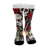 Meaudiwes Fashion Dress Decor Socks, Comfortable Work Leisure Sports Socks For Girls And Boys Vintage Day of Dead Sugar Skulls Rose Flowers Cactus