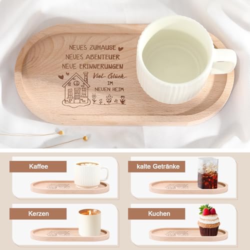 Hestya Einzugsgeschenk Holz Tablett mit Gravur Viel Glück im Neuen Zuhause Geschenk zum Hauseinzug Richtfest Hauskauf Umzug Hauseinweihung Geschenk für Neue Wohnung Freund Weihnachten(Neues Zuhause 1)